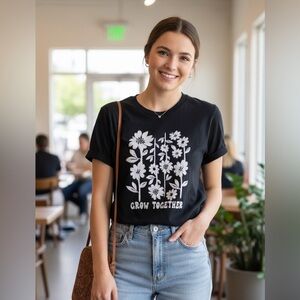 Grow Together Floral Graphic Tee - Black